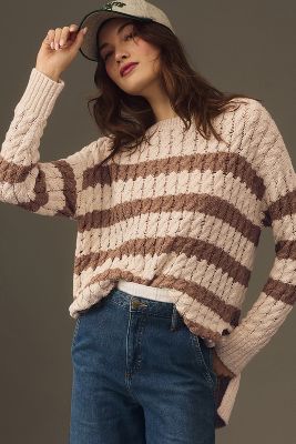 Pilcro Longline Stitch Sweater In Beige