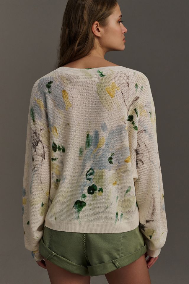 By Anthropologie Printed-Linen Pullover Sweater #1