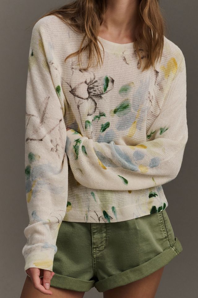 By Anthropologie Printed-Linen Pullover Sweater #3