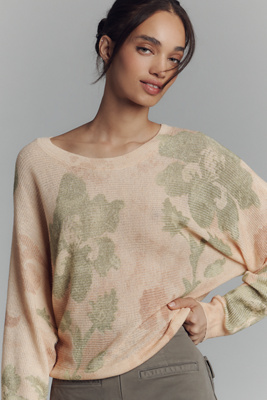 By Anthropologie Printed-linen Pullover Sweater In Orange