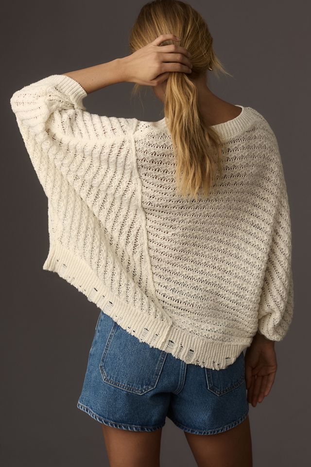 Pilcro Distressed Asymmetric Open-Stitch Sweater #1