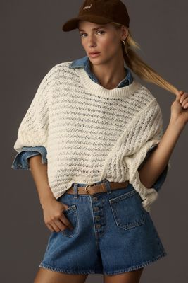 Pilcro Distressed Asymmetric Open-Stitch Sweater