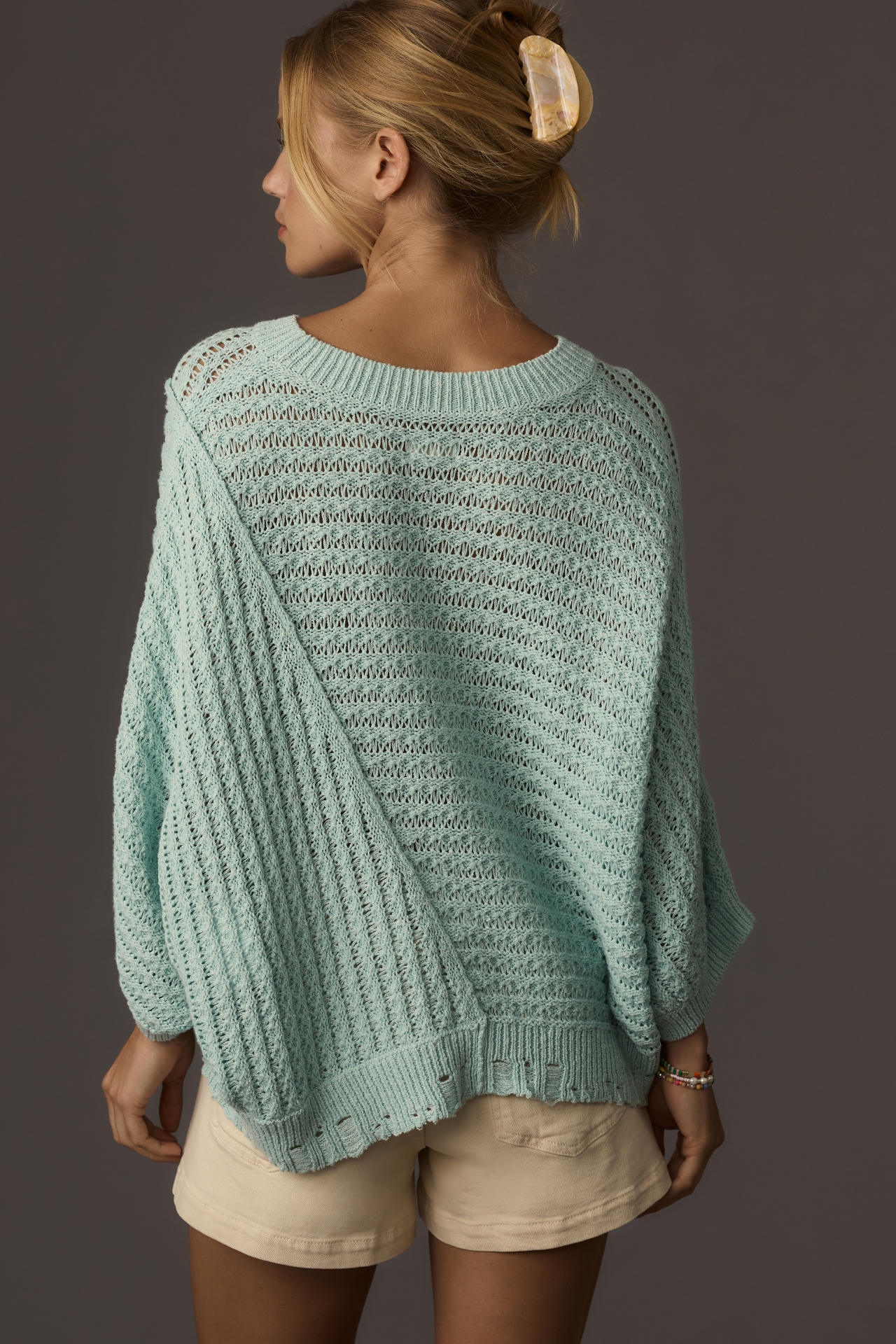 Pilcro Distressed Asymmetrical Open-Stitch Sweater