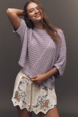 Pilcro Distressed Asymmetrical Open-stitch Sweater