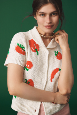 Dylan Mierzwinski Short-sleeve Collared Cardigan Sweater In Red