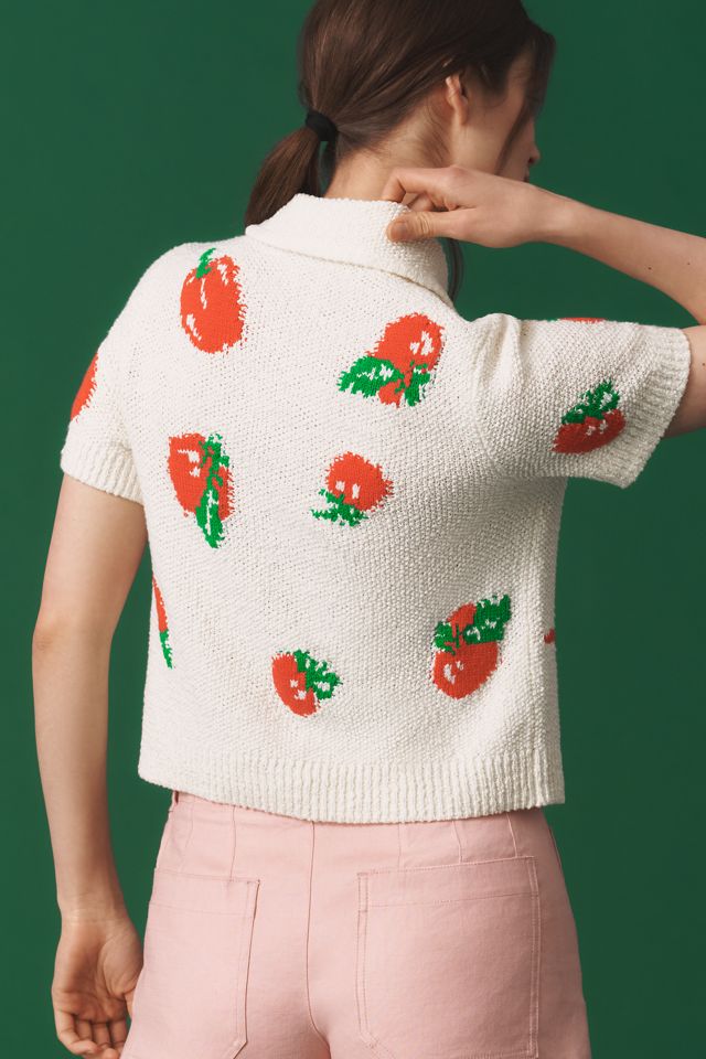 Maeve Short-Sleeve Collared Cardigan Sweater #1