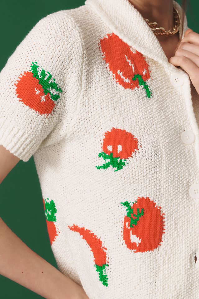 Maeve Short-Sleeve Collared Cardigan Sweater #3