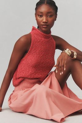 Shop Pilcro Mock Roll Neck Sleeveless Sweater Tank In Red