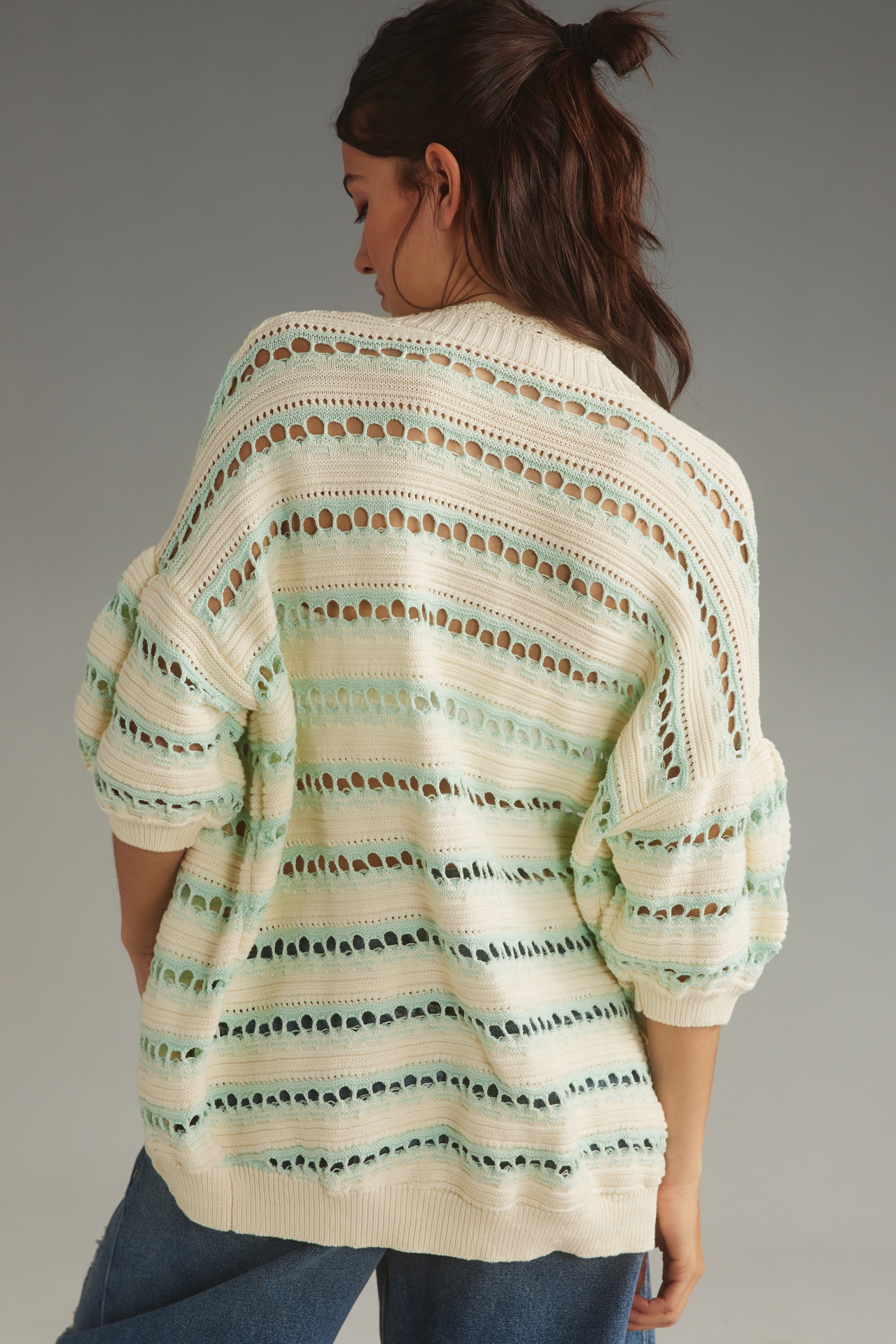 Maeve Open-Stitch Cocoon Cardigan Sweater