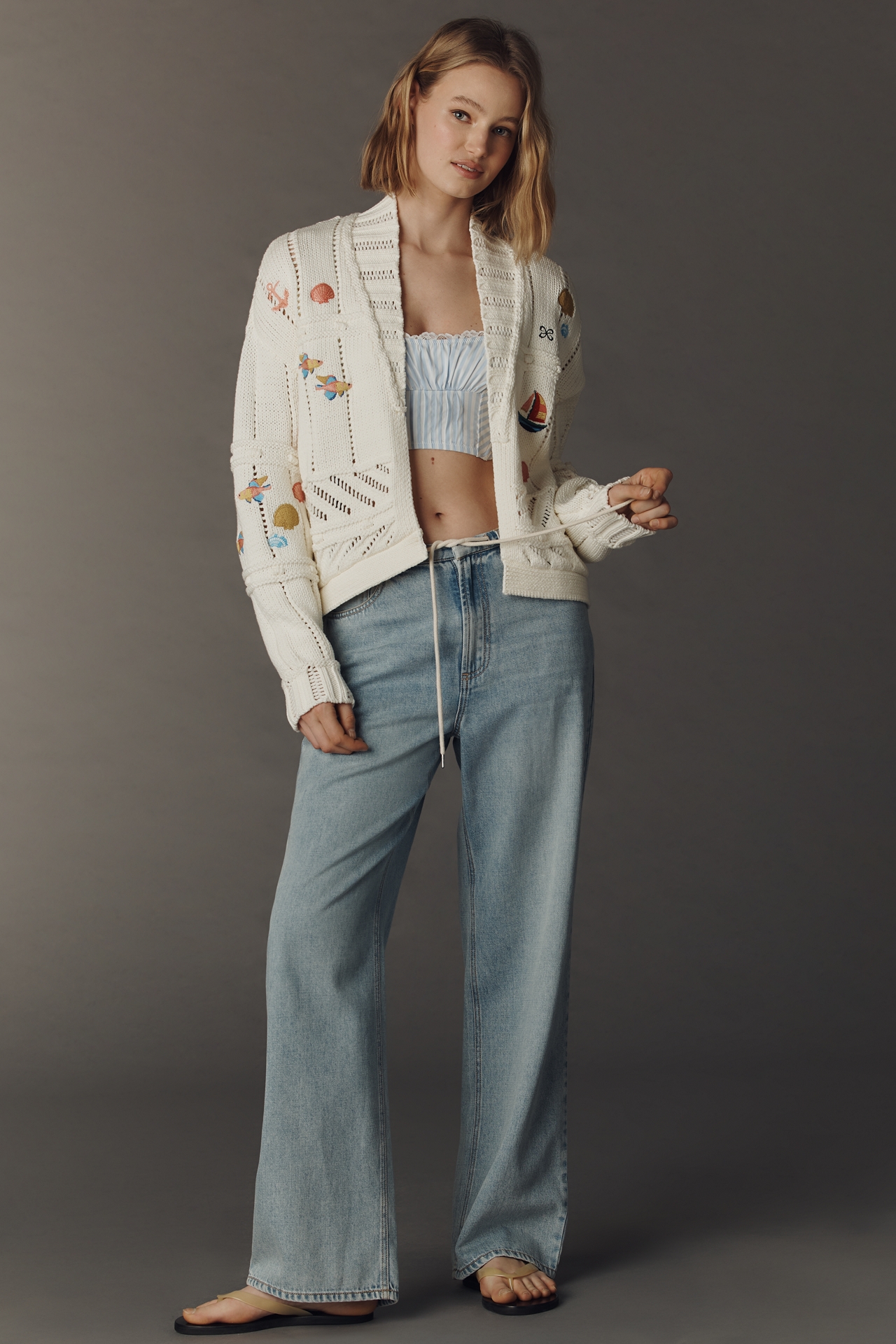 Maeve Embroidered Icons Cardigan Sweater