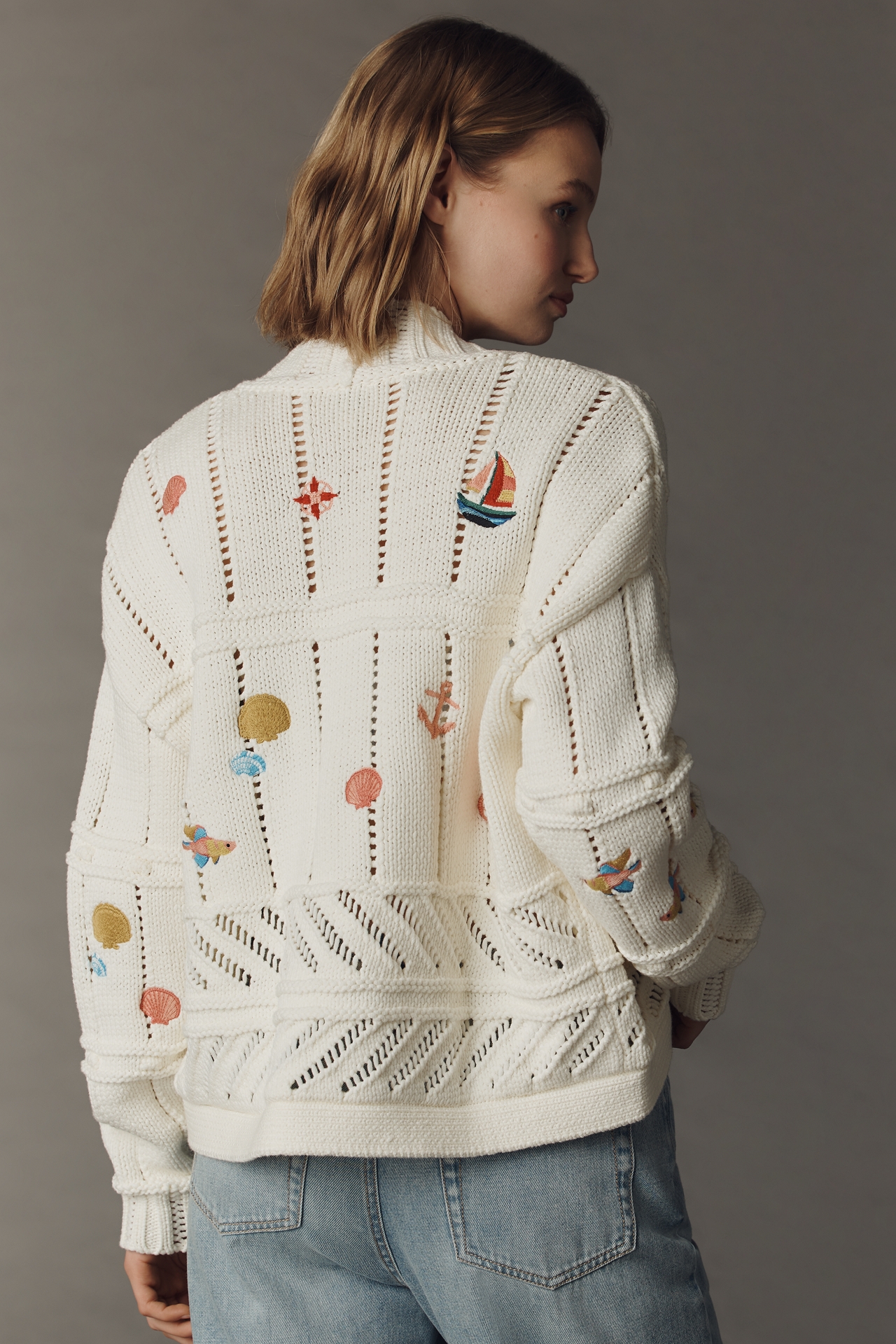 Maeve Embroidered Icons Cardigan Sweater