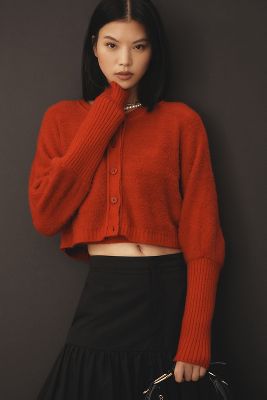 Shop Pilcro Cropped Cardigan Sweater In Red