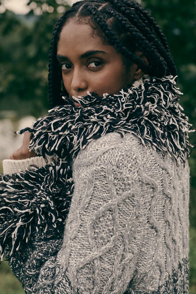 Pilcro Fringe-Collar Cardigan Sweater Jacket #3