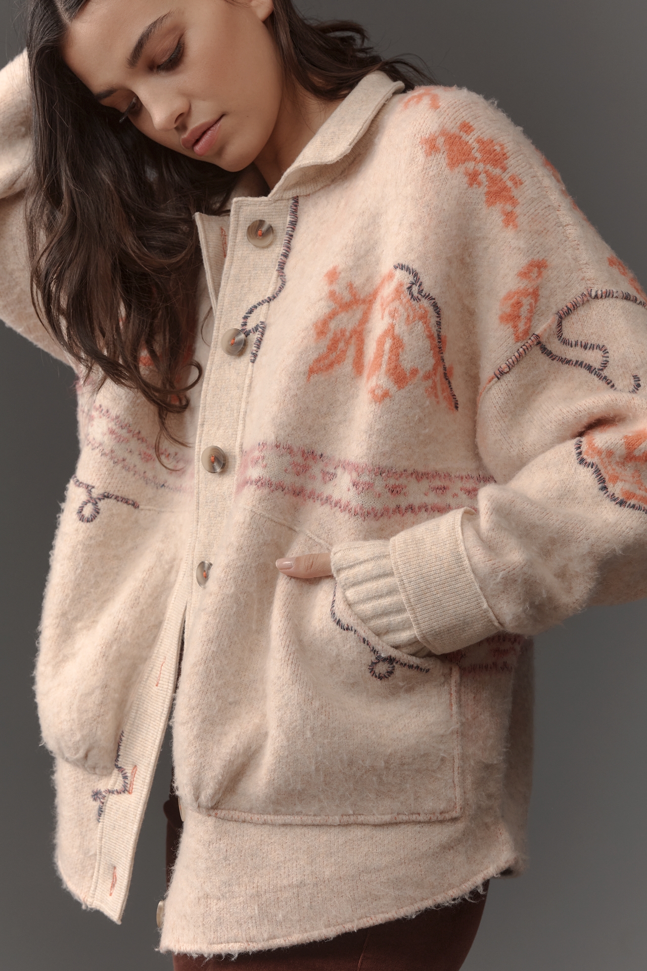 Pilcro Brushed Jacquard Cardigan Sweater