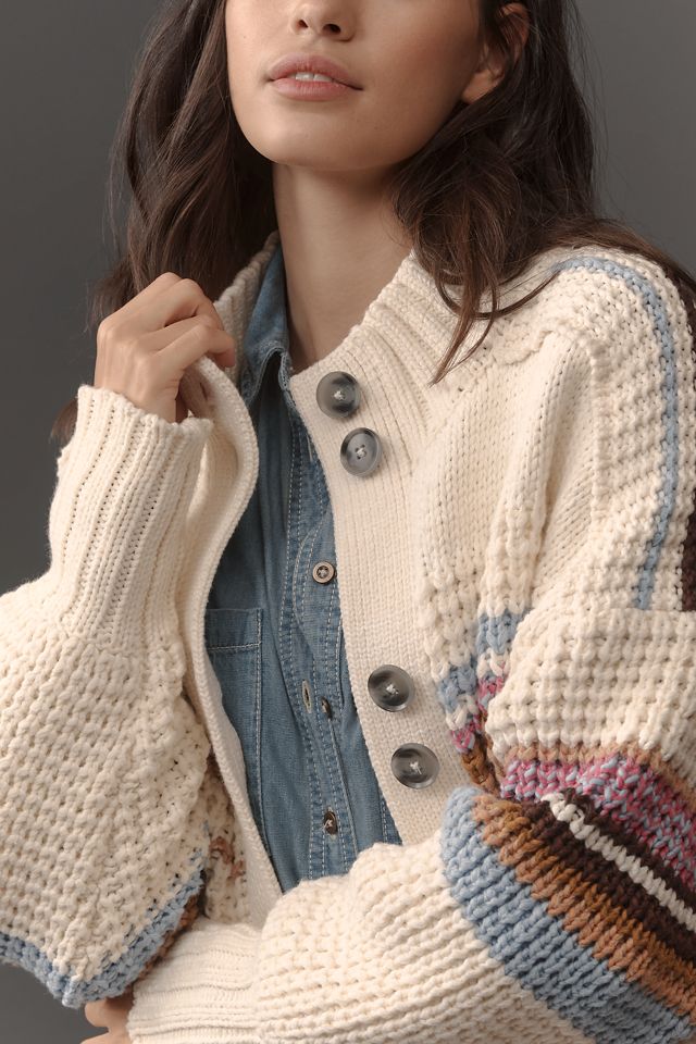 Maeve High-Collar Mixed-Stitch Cardigan Sweater #2