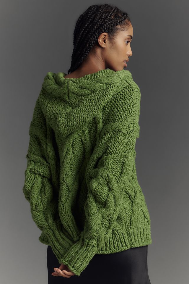 Pilcro Cotton Hooded Cable-Knit Cardigan Sweater #1