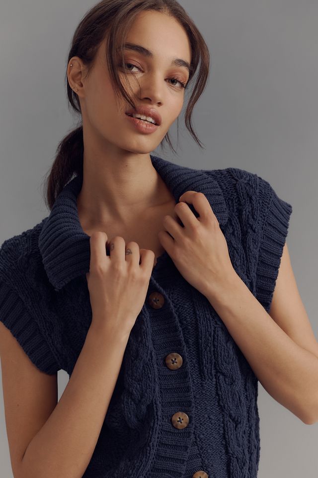 Pilcro Collared Cable Cardigan Sweater Vest #3