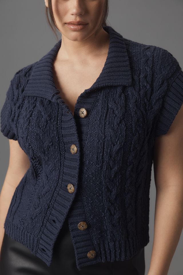 Pilcro Collared Cable Cardigan Sweater Vest #7