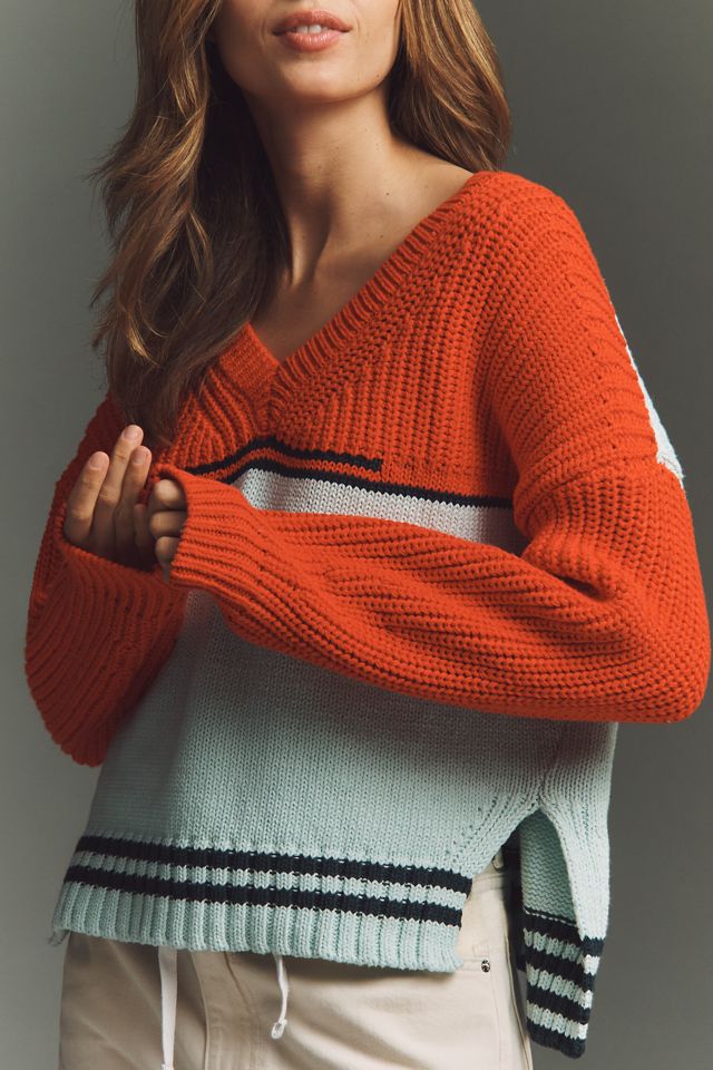 Maeve V-Neck Nautical Linen-Blend Sweater #1