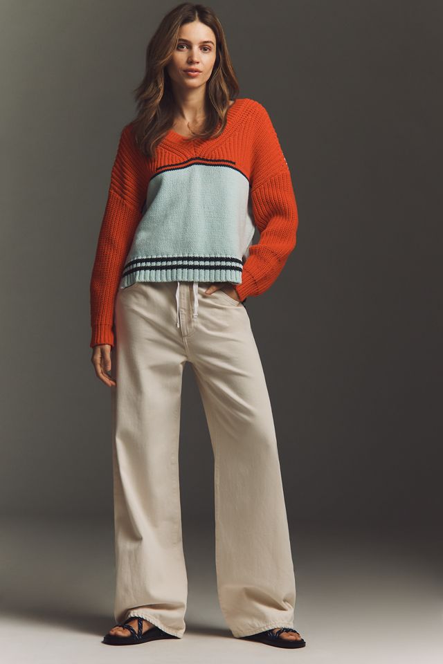 Maeve V-Neck Nautical Linen-Blend Sweater #3