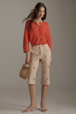 Maeve Elbow-sleeve Cardigan Sweater In Red