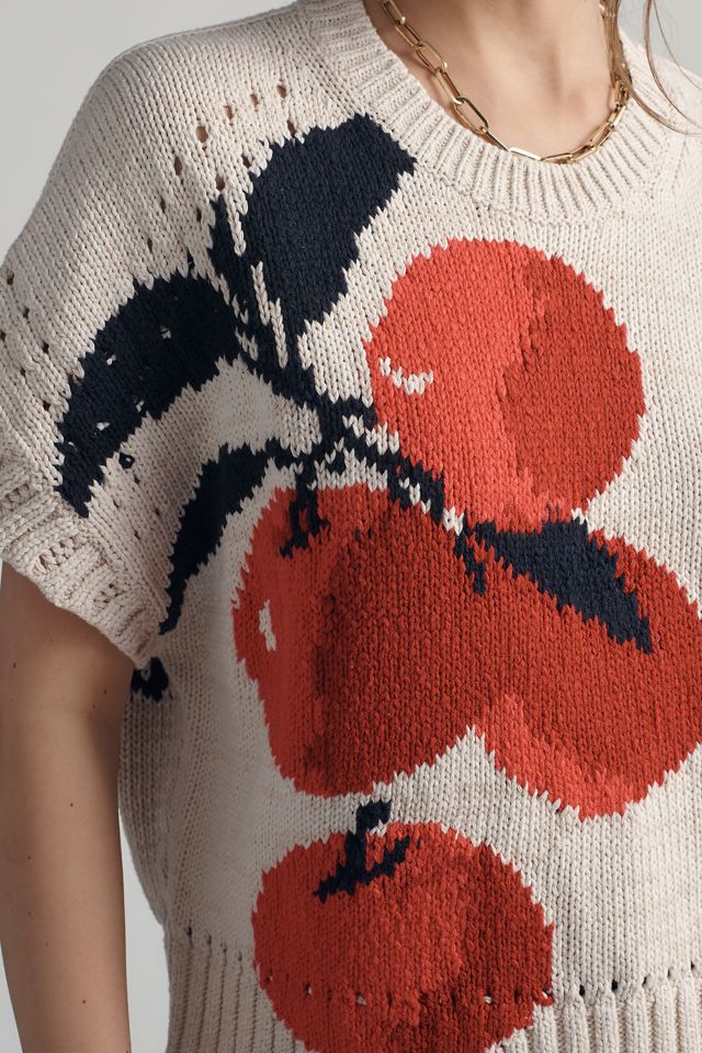 Maeve Short-Sleeve Crew-Neck Veggie Motif Graphic Sweater #1