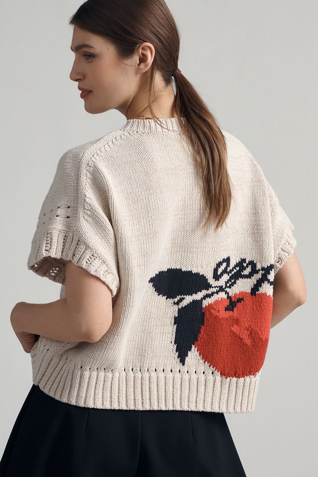 Maeve Short-Sleeve Crew-Neck Veggie Motif Graphic Sweater
