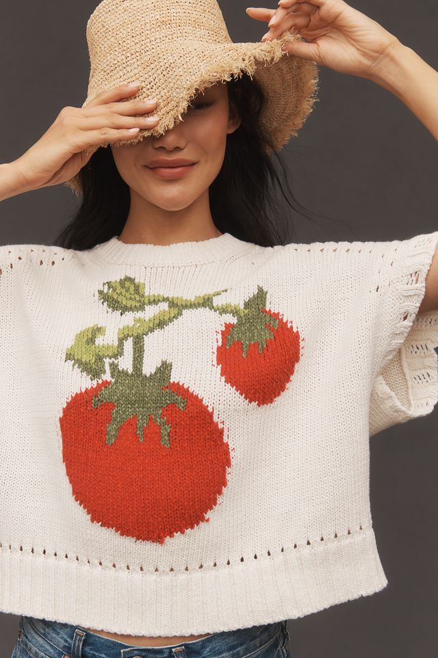 Maeve Short-Sleeve Crew-Neck Veggie Motif Graphic Sweater #4