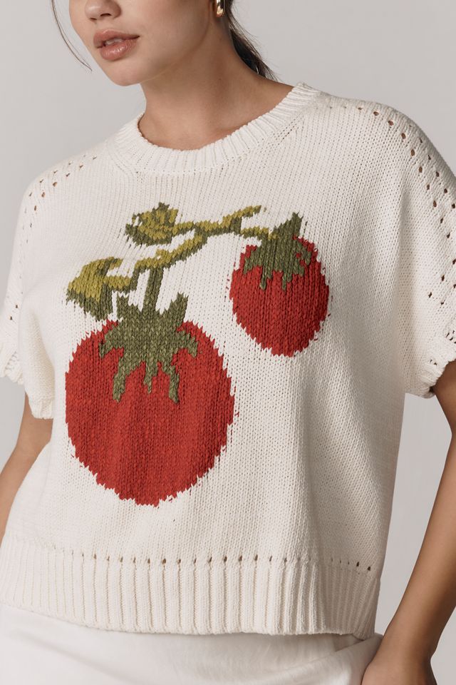 Maeve Short-Sleeve Crew-Neck Veggie Motif Graphic Sweater #8