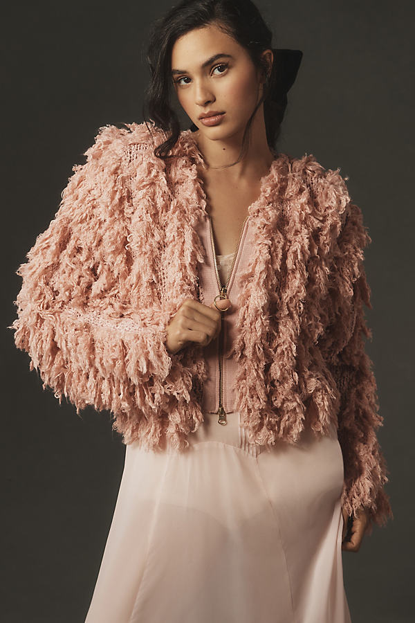 By Anthropologie Fluffy Bubble Zip Cardigan