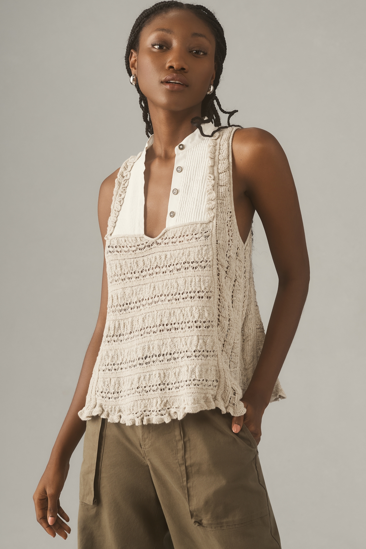 By Anthropologie Open-Stitch Twofer Sweater Tank