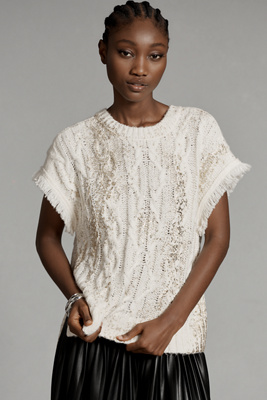 By Anthropologie Foiled Shine Fringe Sweater Vest | Anthropologie