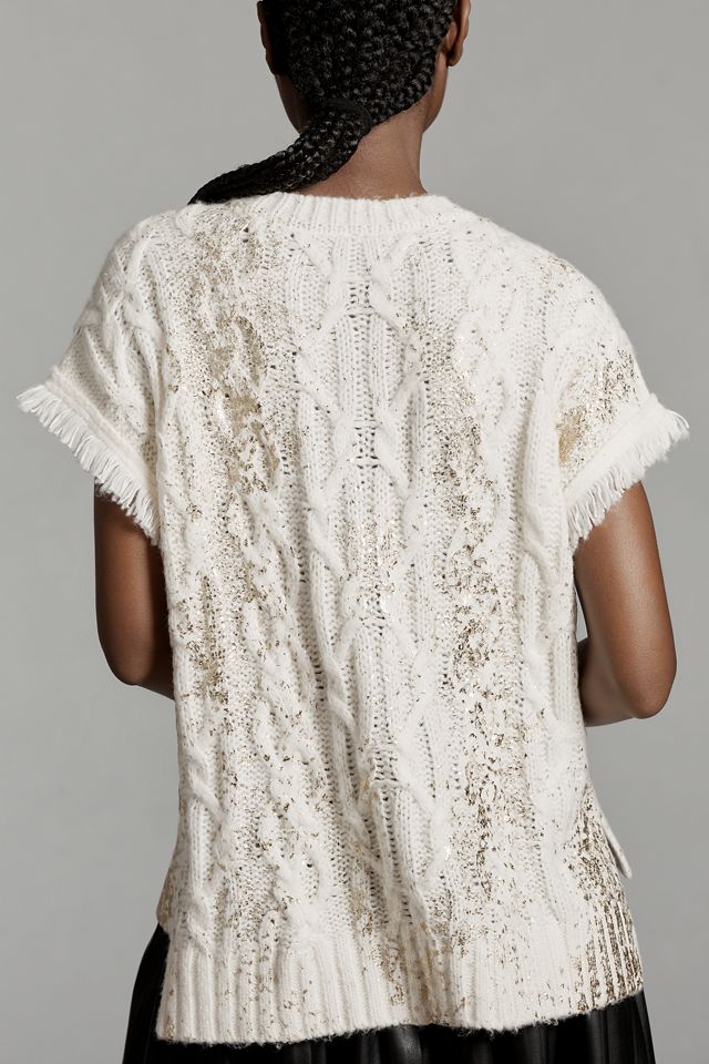 By Anthropologie Foiled Shine Fringe Sweater Vest #1