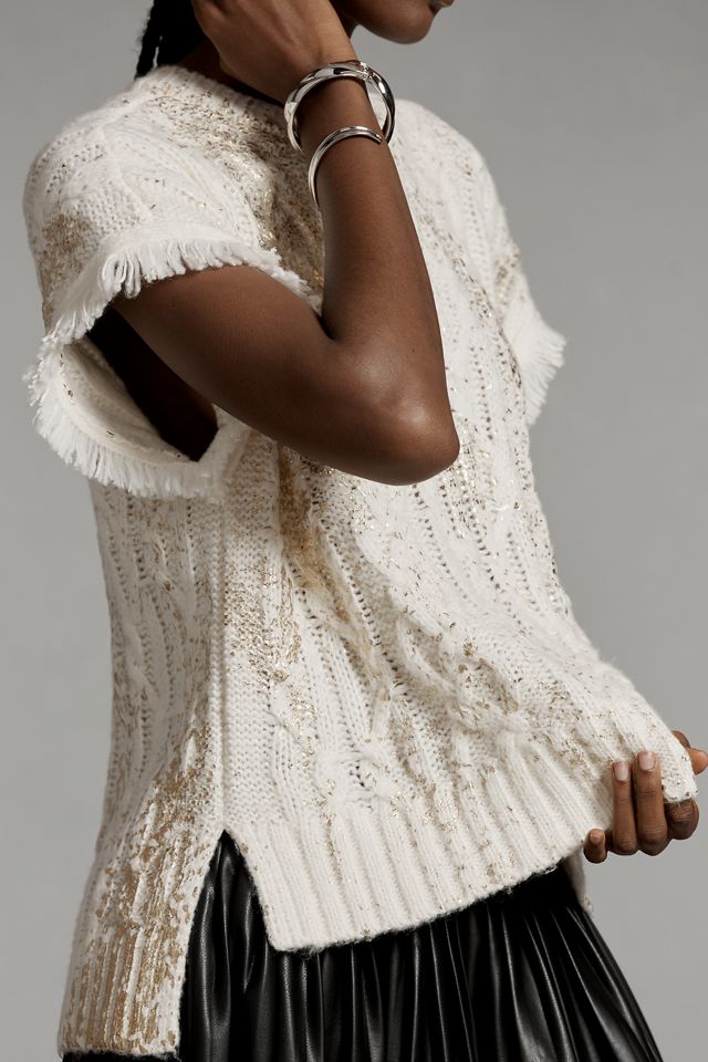 By Anthropologie Foiled Shine Fringe Sweater Vest #2