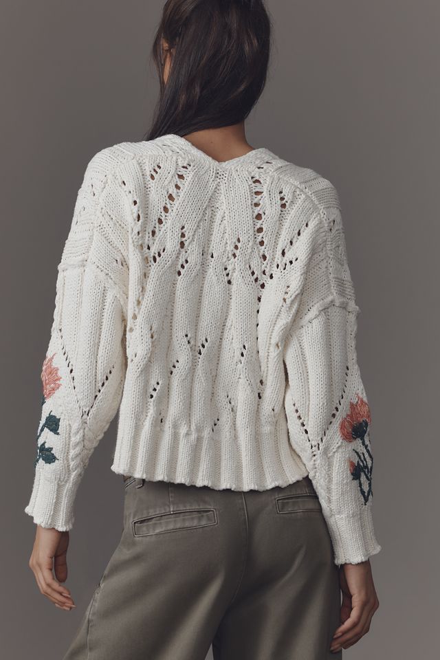 Pilcro Oversized Embroidered Cable-Knit Sweater #1