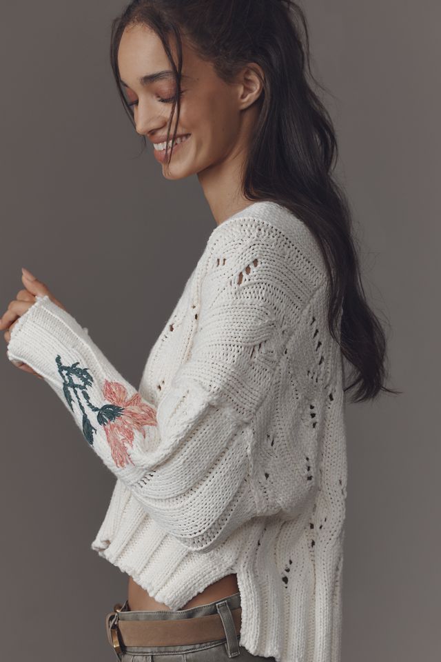 Pilcro Oversized Embroidered Cable-Knit Sweater #3