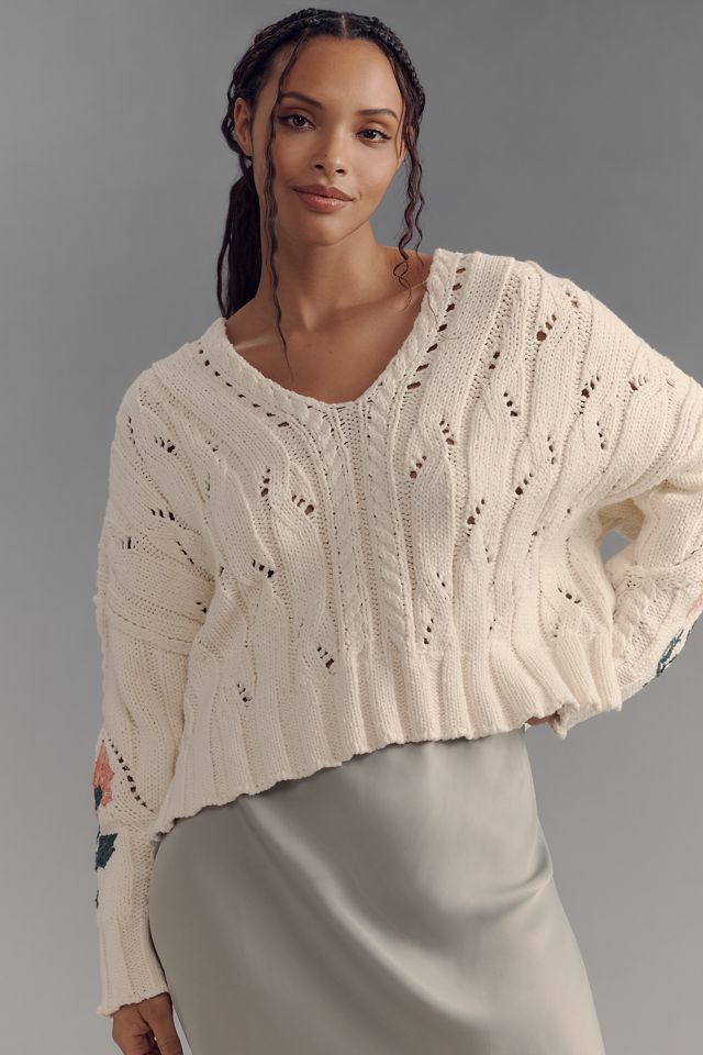 Pilcro Oversized Embroidered Cable-Knit Sweater #7