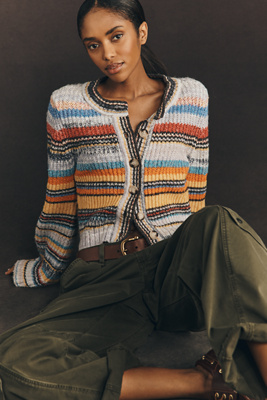 Pilcro Ribbed Multi-Stripe Cardigan Sweater | Anthropologie
