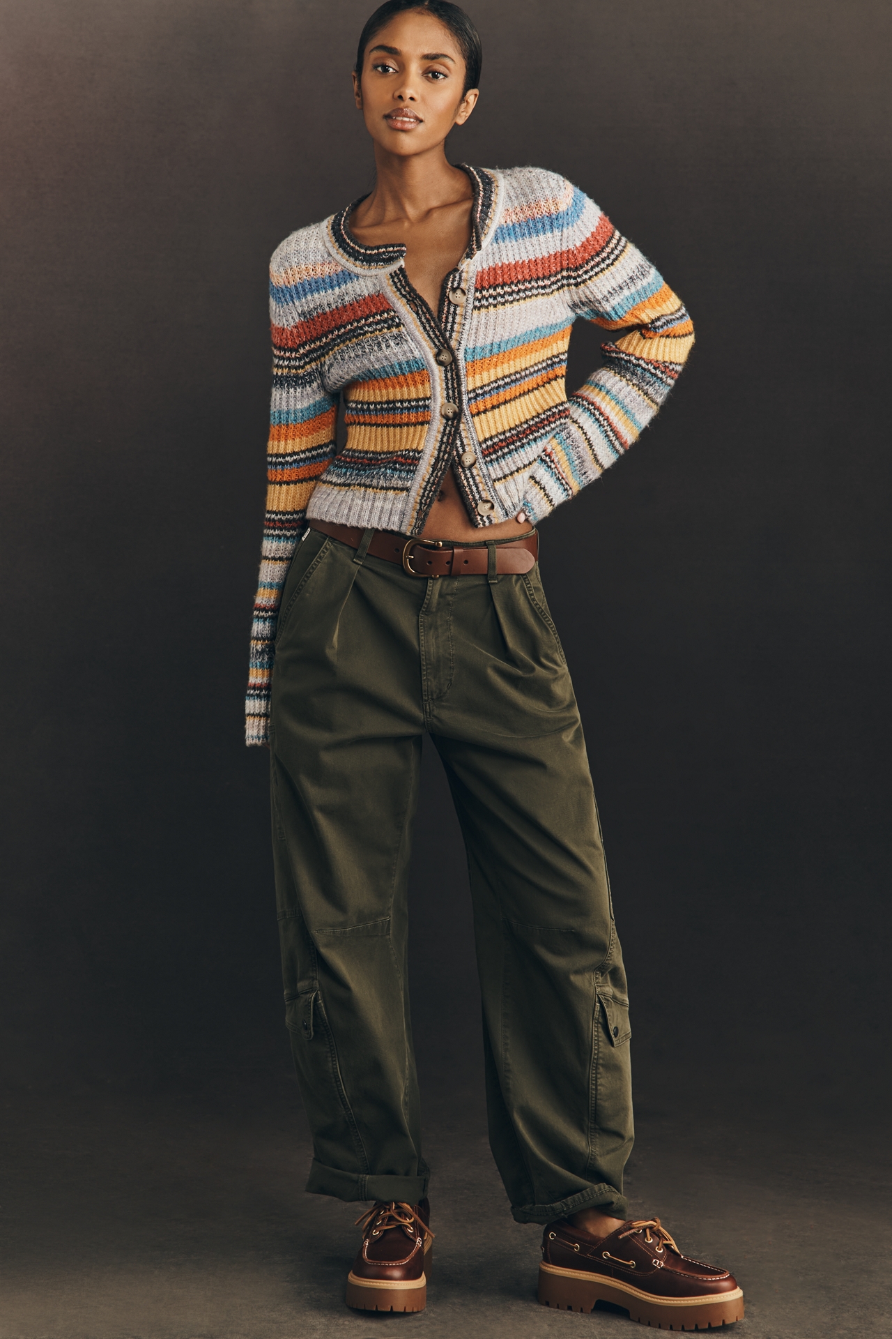 Pilcro Ribbed Multi-Stripe Cardigan Sweater