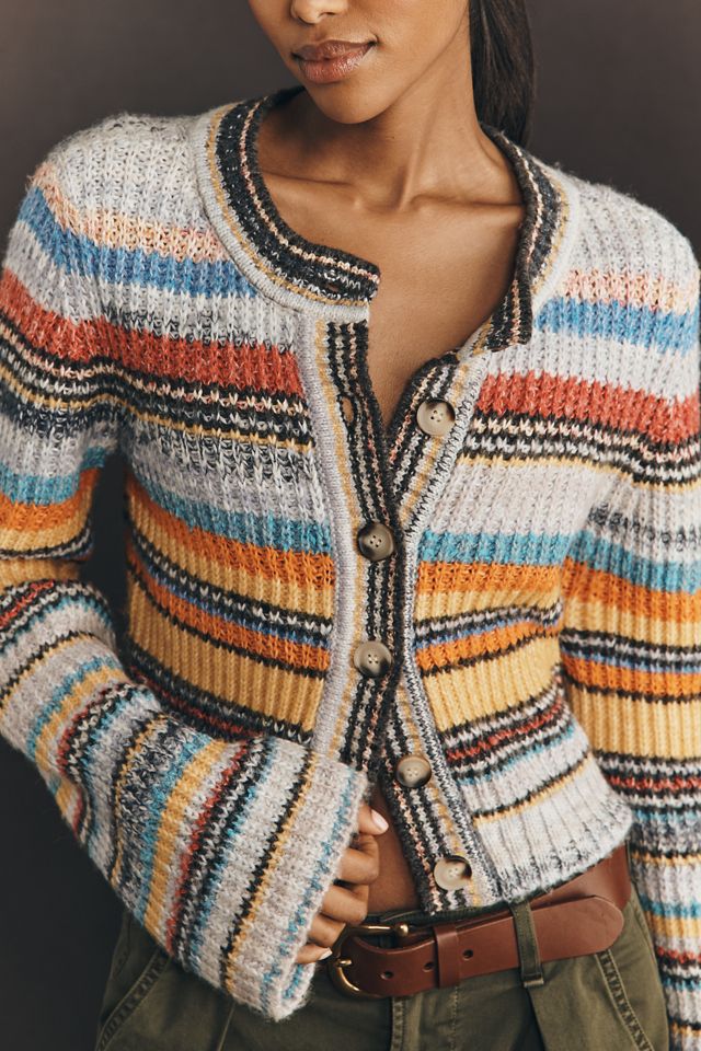 Pilcro Ribbed Multi-Stripe Cardigan Sweater | Anthropologie