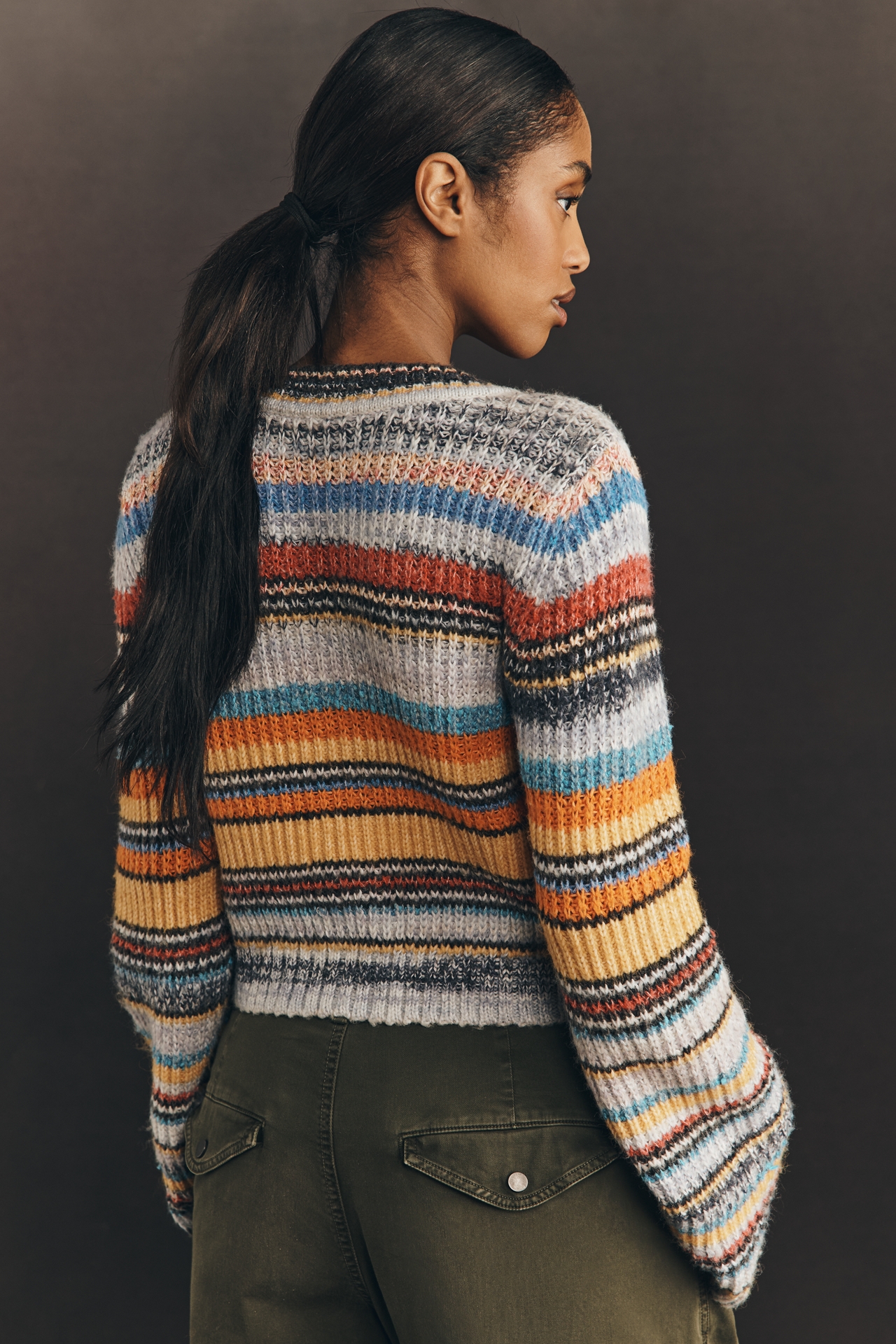 Pilcro Ribbed Multi-Stripe Cardigan Sweater