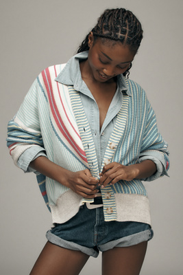 Shop Maeve Oversized V-neck Striped Cardigan Sweater In Multicolor