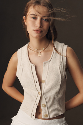 Shop Pilcro Cotton Linen Button-front Sweater Vest In Beige