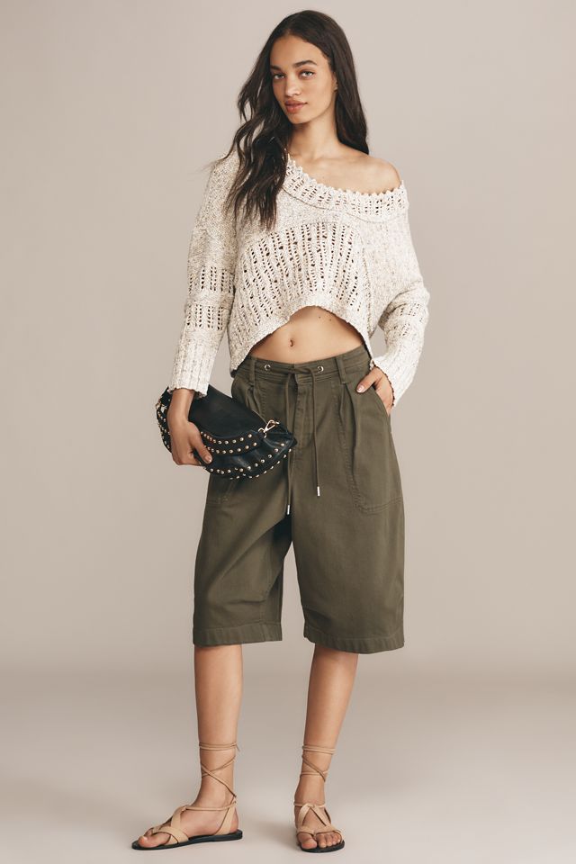 Pilcro Pointelle Wide-Scoop Neck Relaxed Crop Sweater #1