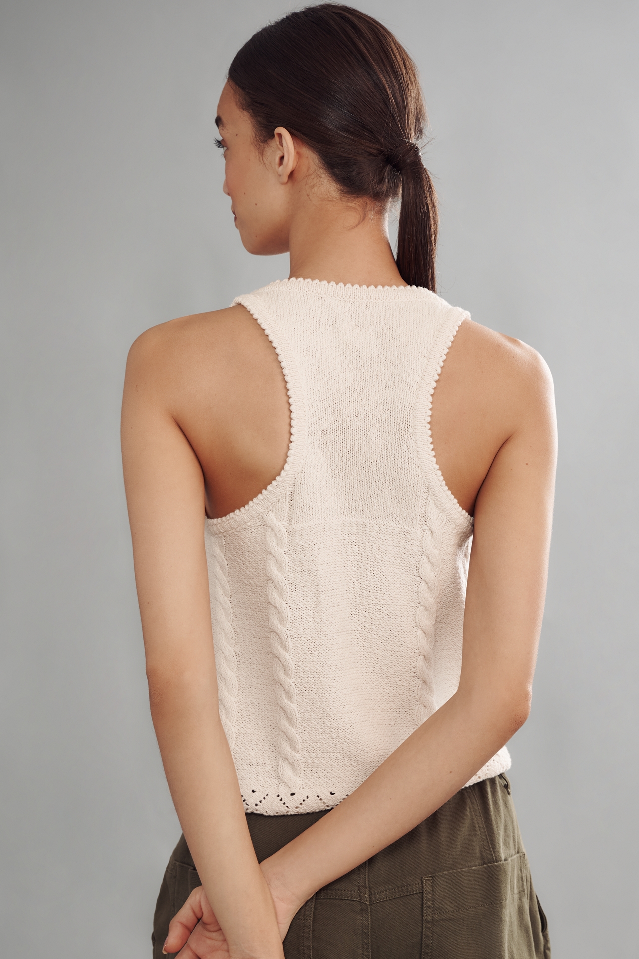 Pilcro Sunshine Motif Fringed Crop Sweater Tank