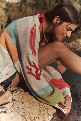 PILCRO ICON GRAPHIC CARDIGAN SWEATER 