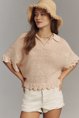 By Anthropologie Collared Ruffle Sweater