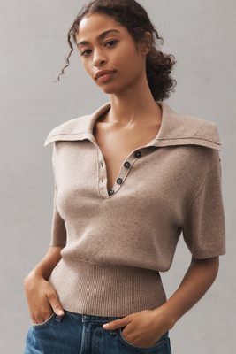 Pilcro Collared Wool And Cashmere Blend Sweater In Neutral