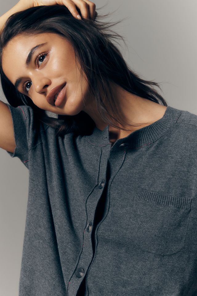 Maeve Short-Sleeve Crew-Neck Cardigan Sweater #1