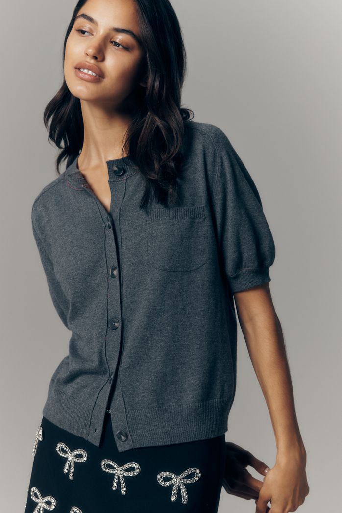 Maeve Short-Sleeve Crew-Neck Cardigan